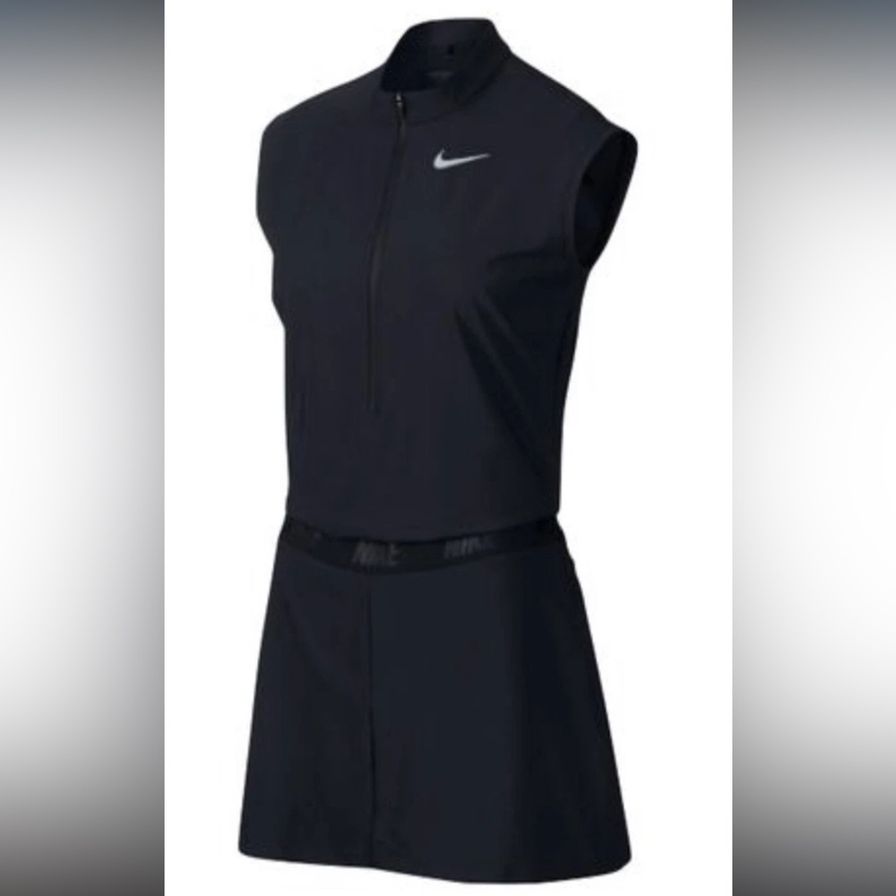 NIKE Golf Stretch Woven Black Silver Dri Fit Cap Sleeve Romper Womens Sz XL